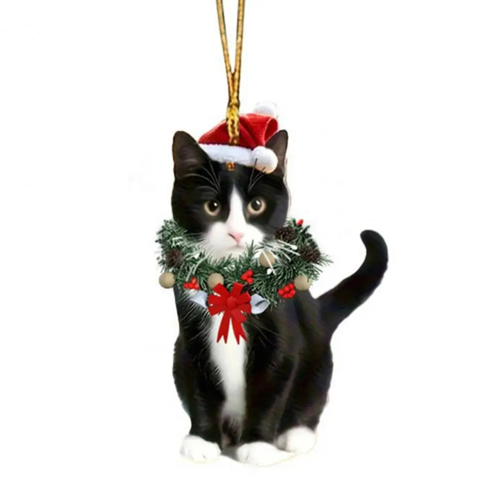 Christmas car home decoration  2D pendant Christmas cat ornaments with different cat acrylic decorations for Christmas garlands