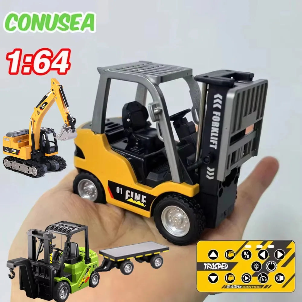 1/64 RC Trucks Alloy Forklift Mini APP 2.4G Rc Cars Remote Control Construction Engineer Vehicle Toys for Boys Adults Kids Gifts