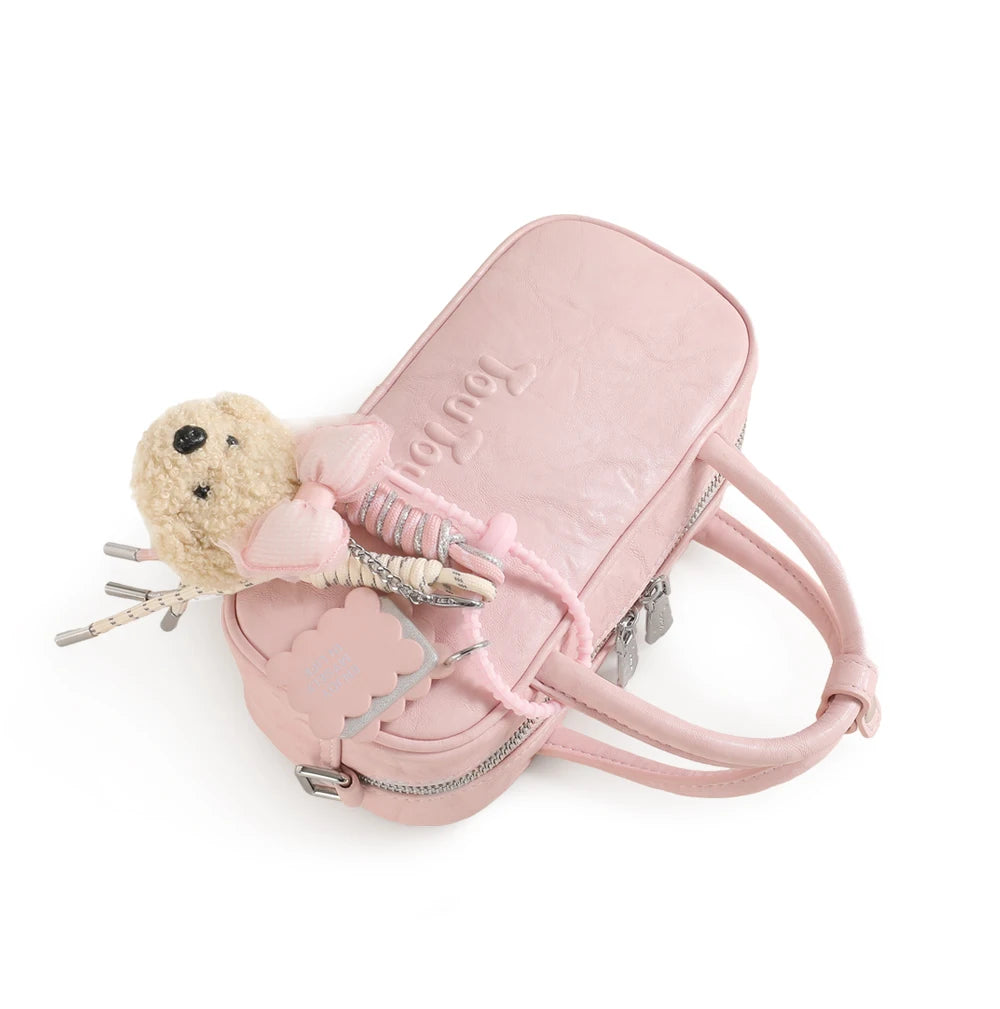 TOUTOU Boston Bowling Bag Imitation Plant Tanning Autumn Shoulder Handheld Crossbody Mini Purse for Women Teacher Christmas Gift