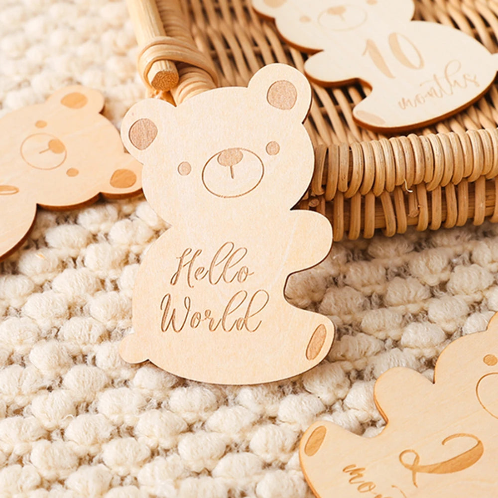 Baby Wooden Milestone Cards Bear Puzzles Memorial Monthly Cards for 0 12 Months Newborn Photography Accessories Birthing Gift