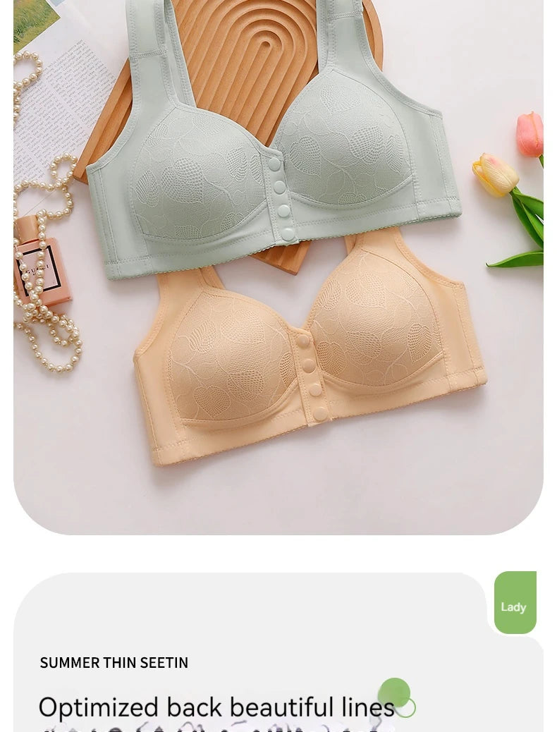 New Pregnant Women's Front Open Button Breastfeeding Bra Women's Large Steel Ring Free Bra Traceless Thin Comfortable Bra