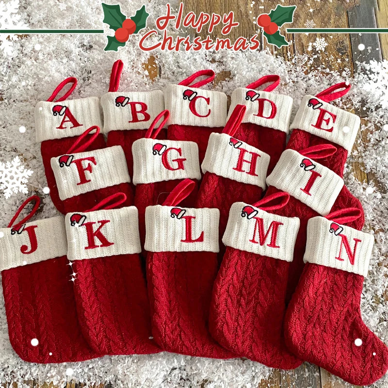 Christmas Stocking Knitting Snowflake Letter Socks Christmas Decoration For Home Christmas Alphabet Knitting Sock New Year  Gift