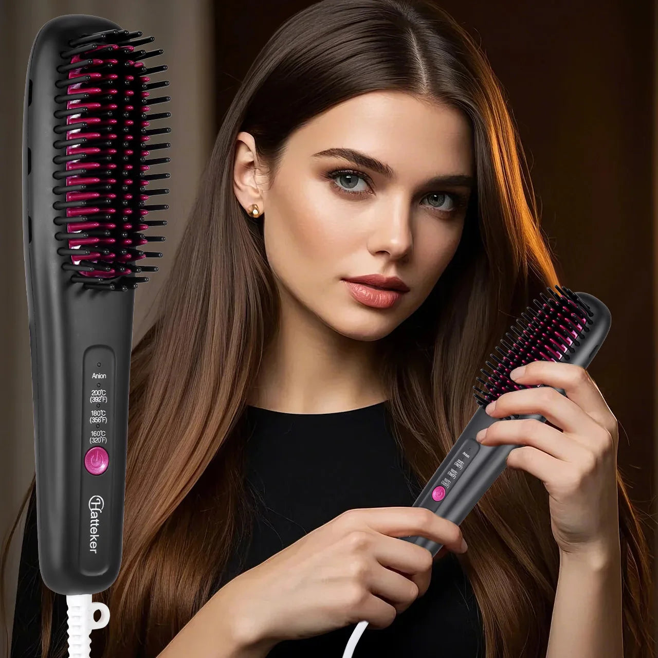 Hatteker Ion Straightening Comb Portable Home Use Negative Multi-temperature Adjustable Straightener New Model Hair Styling Tool