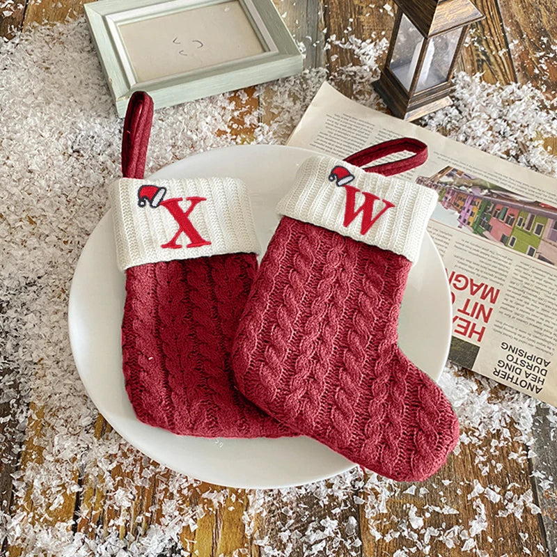 Christmas Stocking Knitting Snowflake Letter Socks Christmas Decoration For Home Christmas Alphabet Knitting Sock New Year  Gift