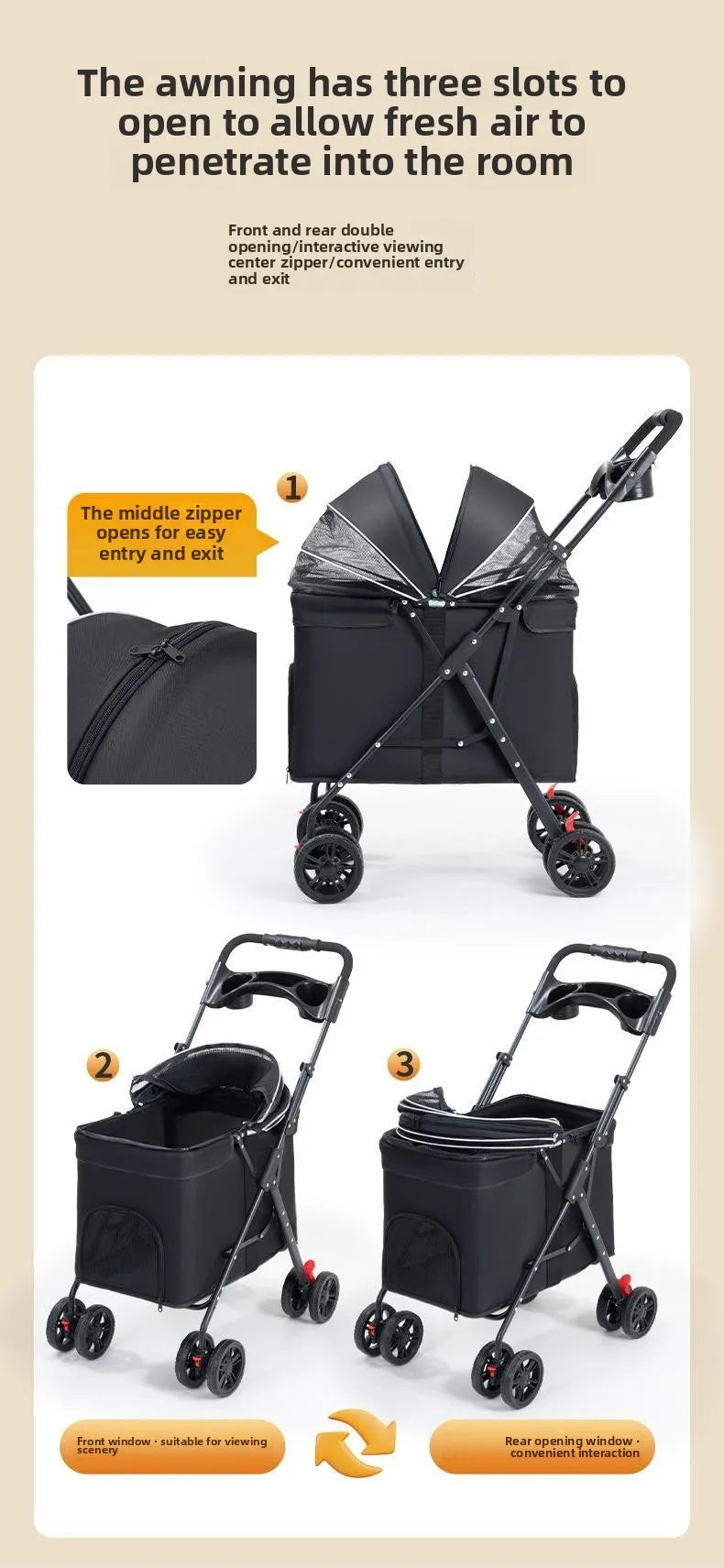 Foldable Pet Stroller Cats/Dog Carriers Comfortable Breathable Puppy Teddy Transport Trolley Outdoor Lightweight Dogs Basket