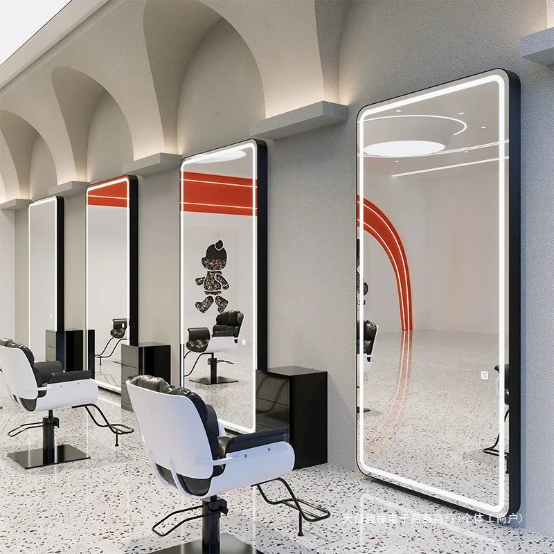 Wall-mounted simple hairdresser floor mirror LED perm and dyeing mirror table touch