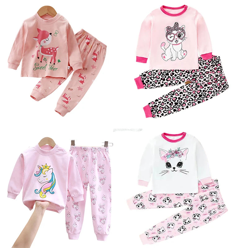 Little maven Winter Autumn Baby Girls Sets 2025 Tops+Pants Sets Kids Clothes Cartoon Cats Pajamas Children's Clothing Cotton