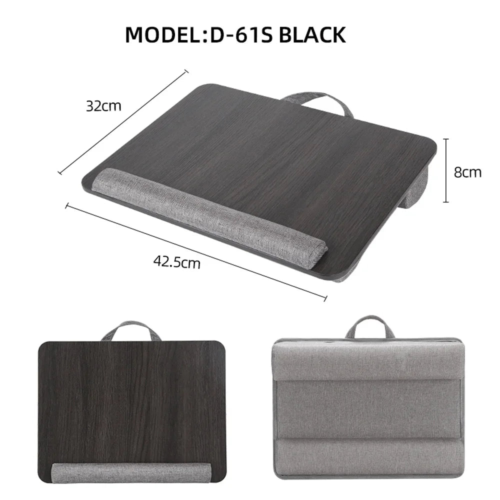 Mumucc Wooden Suspended Bed Study Table, Portable 15 Inch Laptop Desk With Handle, Sponge Cushion AND ABS Slot,Black,Khaki,Brown