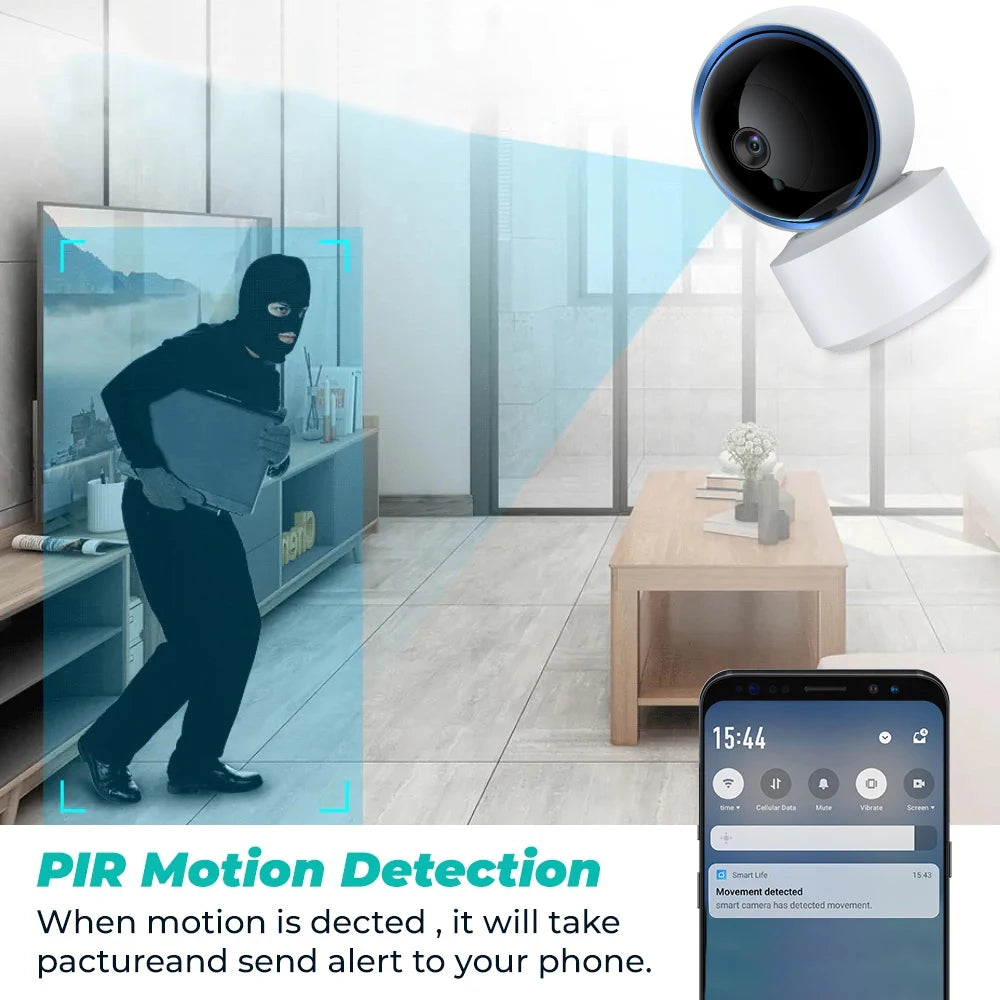 Tuya Smart 360° PTZ Security Camera with AI Motion Tracking- Baby/Pet/House Monitor,2-Way Talk,Ultra - Clear IR Night Vision