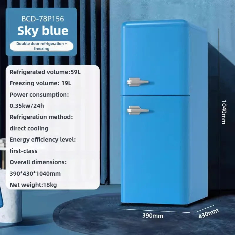 Double Door Refrigeration Freezing Mini Small Medium Silent Energy-saving Retro Refrigerators with Handle for Office Home Hotel