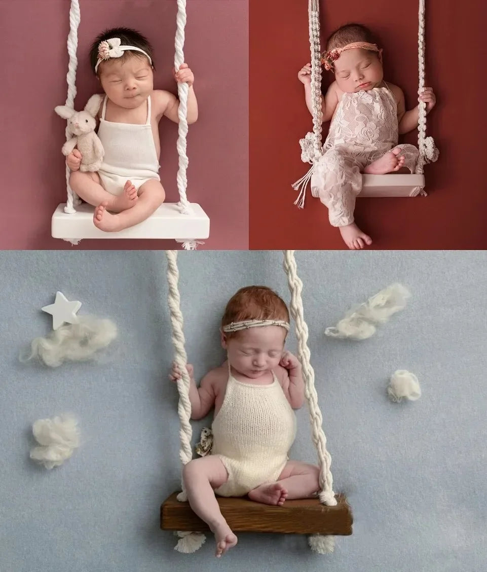 Baby Photography Props Newborn Swing Chair Wooden Furniture Infants Photo Shooting Prop Accessories Baby Photo Props Swings