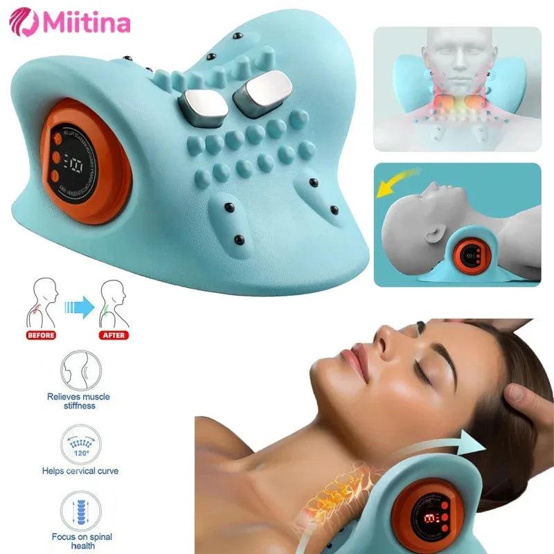 Electric Cervical Massager Neck Shoulder Stretcher Relaxer Chiropractic Traction Device Massage Pillow Cervical Spine Correction