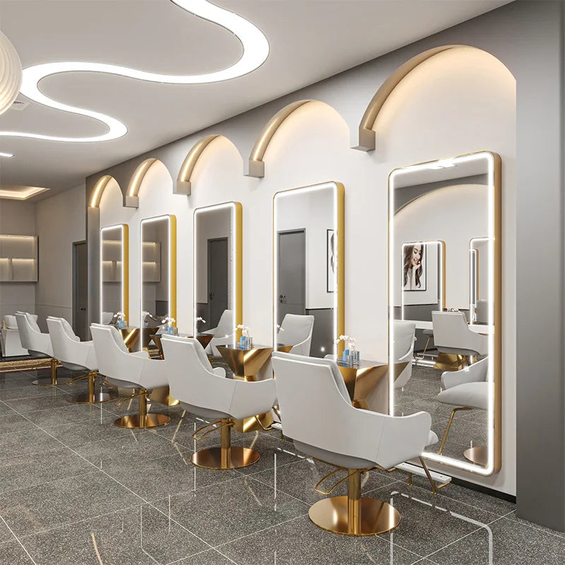 Wall-mounted simple hairdresser floor mirror LED perm and dyeing mirror table touch