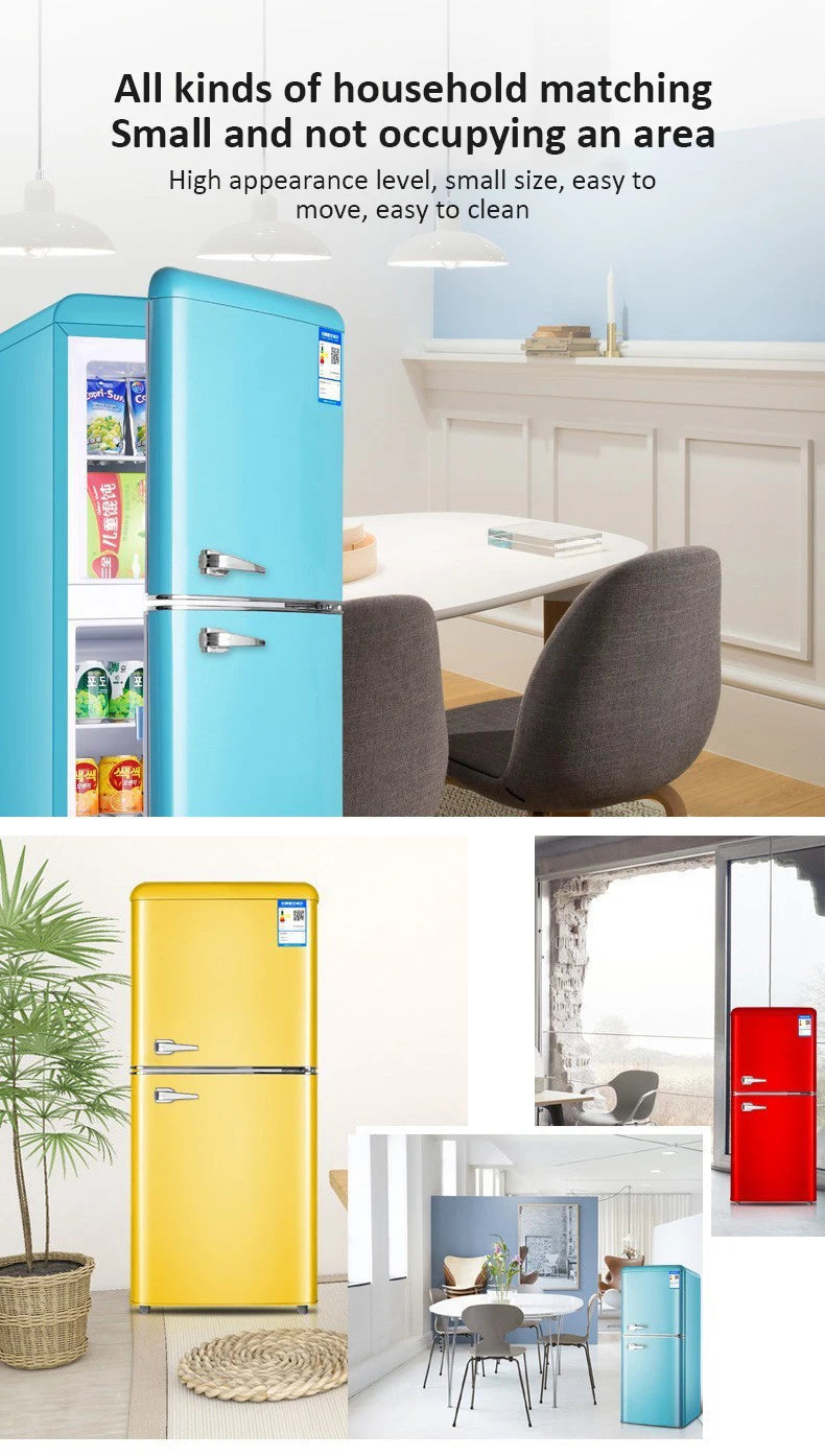 Double Door Refrigeration Freezing Mini Small Medium Silent Energy-saving Retro Refrigerators with Handle for Office Home Hotel