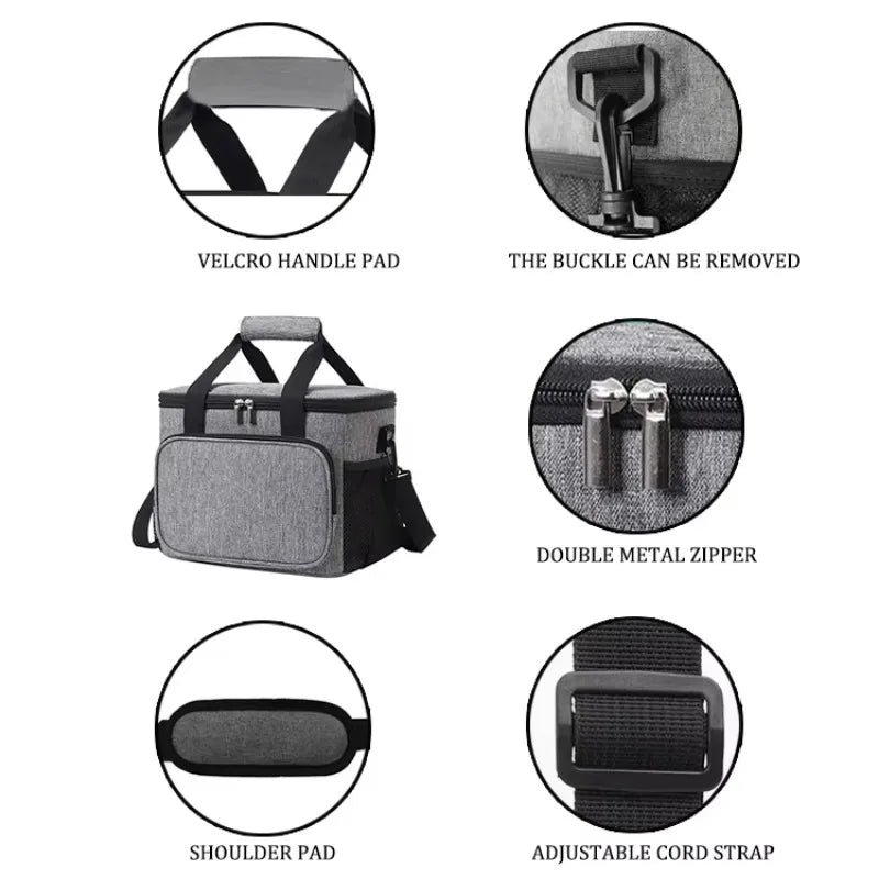 15L Picnic Bag Thermal Insulated Lunch Bag Box Handbag Wine Beer Cooler Crossbody Shoulder Bag Camping Food Container