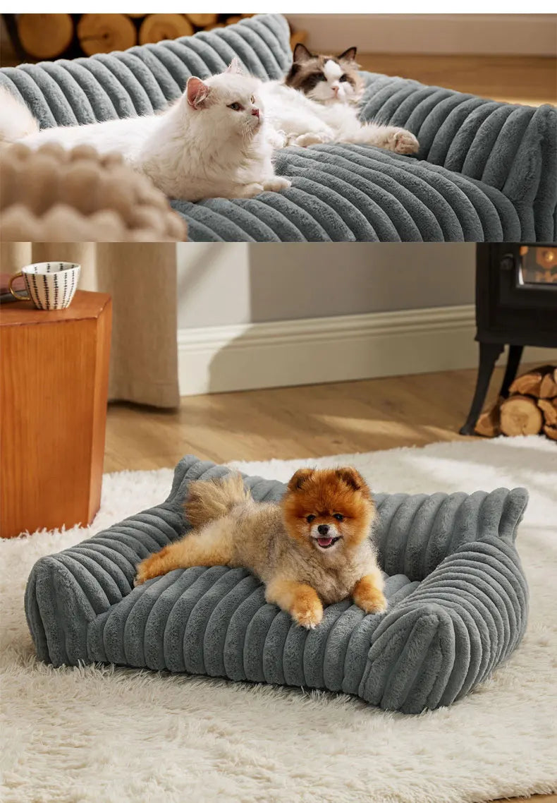 Winter Warm Cat Bed Sofa Removable Washable Cat Nest Soft Striped Pet Bed for Small Medium Dogs Cats Comfortable Plush Puppy Bed