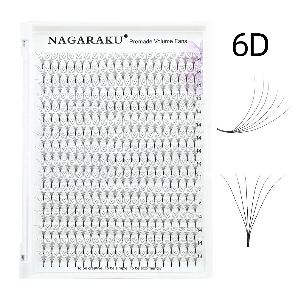 NAGARAKU Sharp Narrow Stem Premade Fans Eyelash Extension 5D 6D 10D Thin Pointy Base Russian Fans Ready Russian Volume
