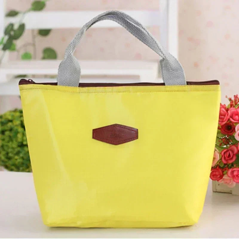 Lunch Box Camping Picnic Lunch Bag Solid Color Portable Insulated Refrigerated Cold Food Cooler Thermal Bag Handbag Hot