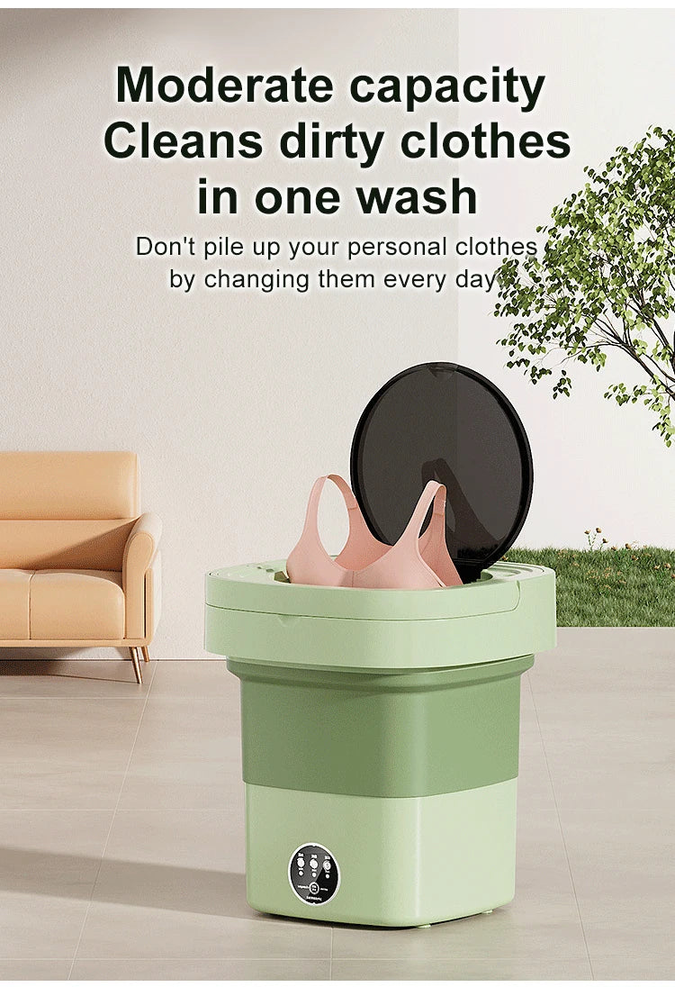 Folding Portable Washing Machine 8.5L Large Capacity Clothes Spin Dryer Bucket Travel Underwear Socks Ultrasonic Mini Washer