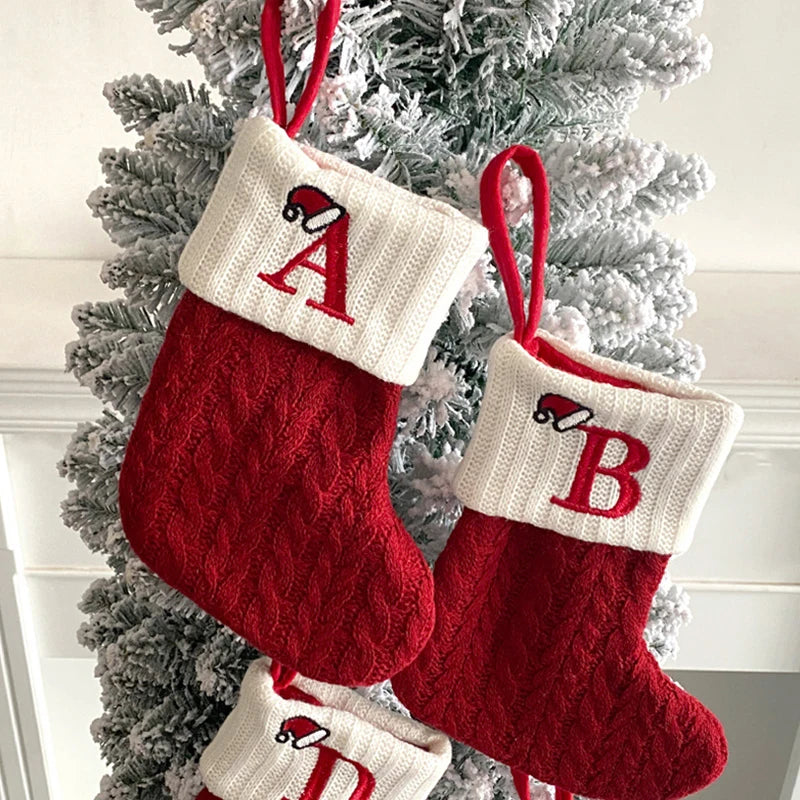 Christmas Stocking Knitting Snowflake Letter Socks Christmas Decoration For Home Christmas Alphabet Knitting Sock New Year  Gift