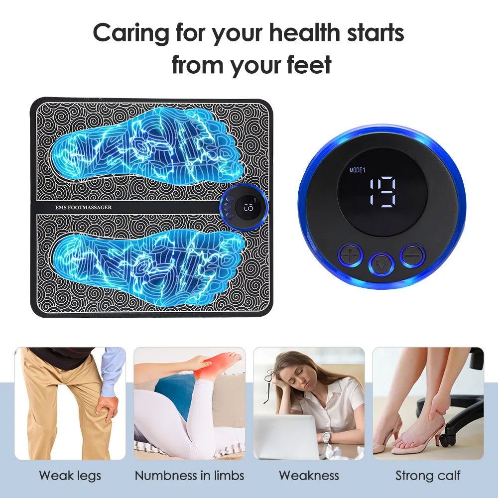 EMS Foot Massager Pad Relief Pain Relax Feet Acupoints Massage Electric Muscle Stimulation Improve Blood Circulation Relax Feet