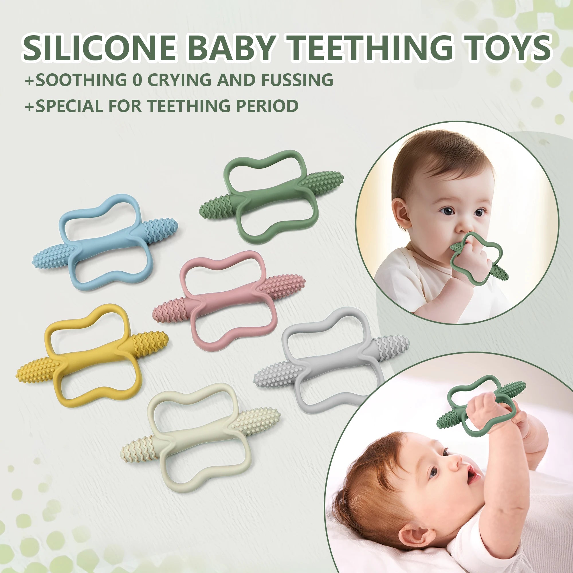 Integrated Silicone Teething Stick with Handle, Baby Toy Teether, Available in 6 Colors, Corn-Shaped Teether.