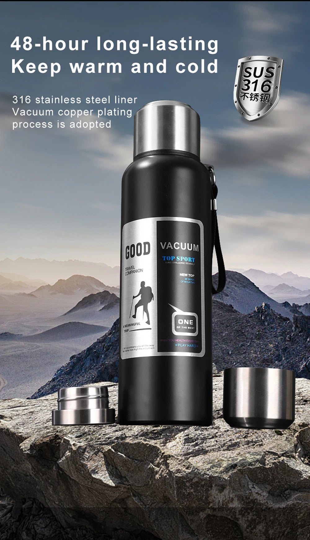 1000ML Stainless Steel Thermos Bottle Keep Cold and Hot Insulated Cup Sport Thermal Water Bottle Outdoor Campping Vacuum Flasks