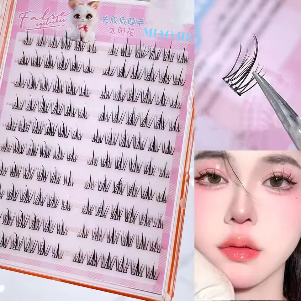 MIAOJIE No-Glue False Eyelashes - Easy 3-Step Application Natural Look Large CapacityPerfect for Beginners with Sunflower Design