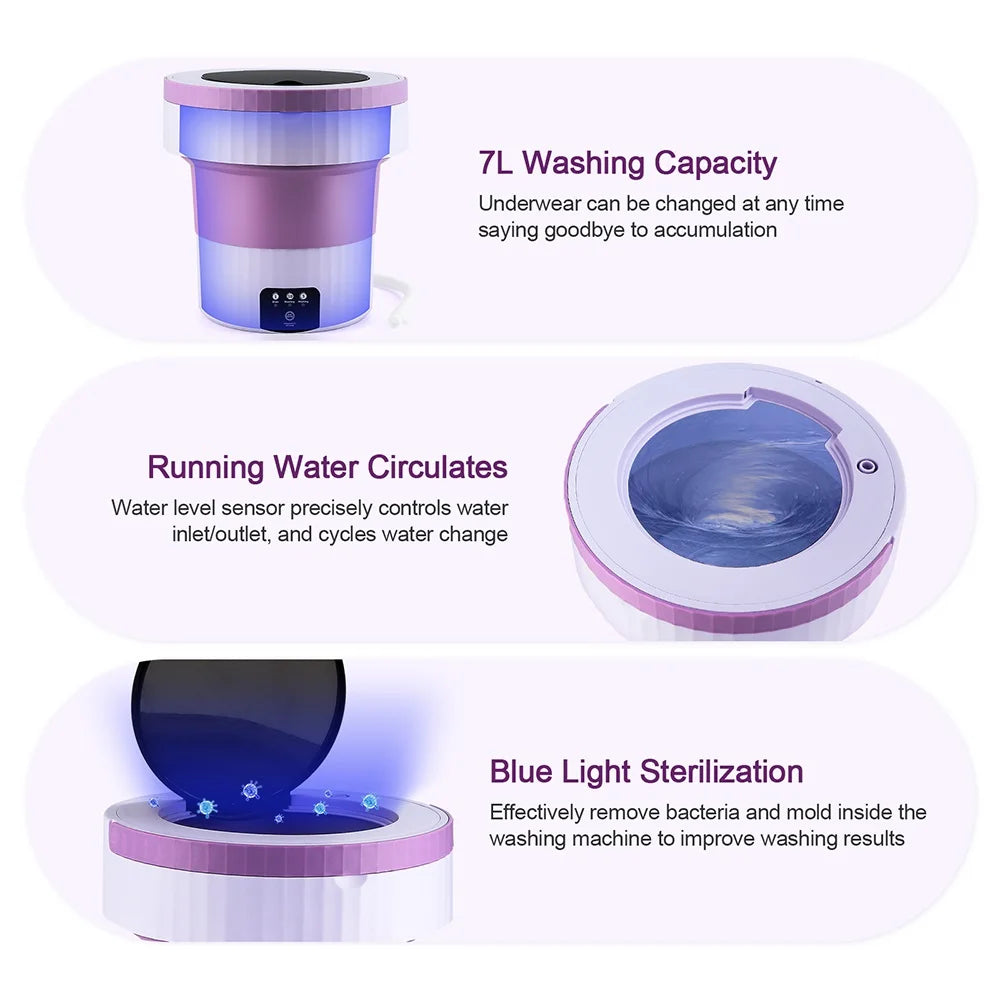 7L Small Folding Washing Machine Portable Washing Machine Automatic Modes Laundry Clothes Laundry Bucket Washing Machine