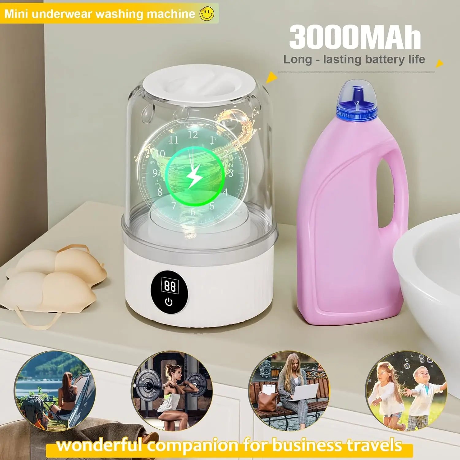 Portable Washing Machine, Underwear Washer, Small Washing Machine, Mini Washing Machine, Rechargeable Cordless Washing Machine