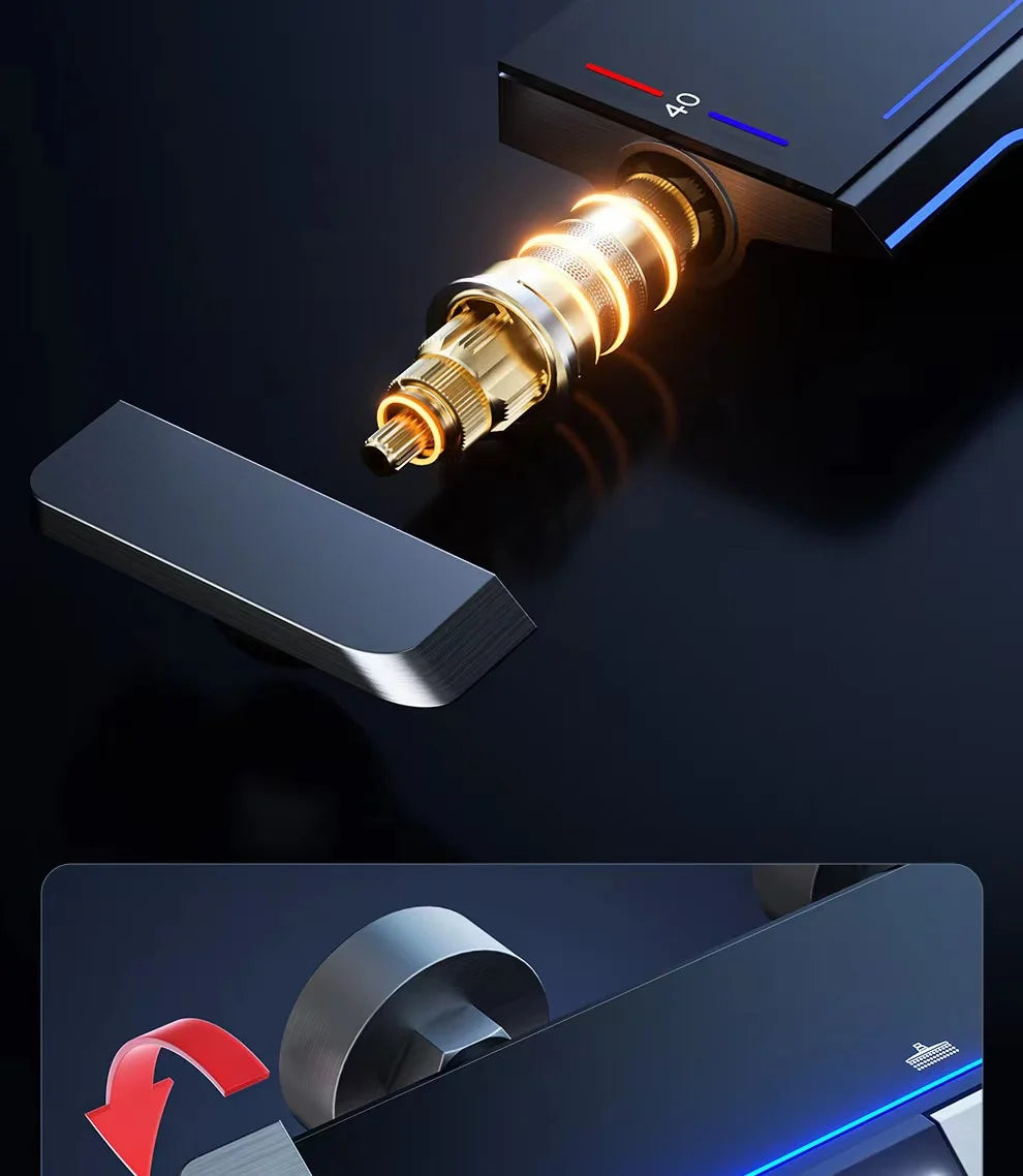 Luxury Wall Mounted Smart Button Digital Display Shower Set Thermostat System Glass Countertop Bathroom Brass Rain Shower Set