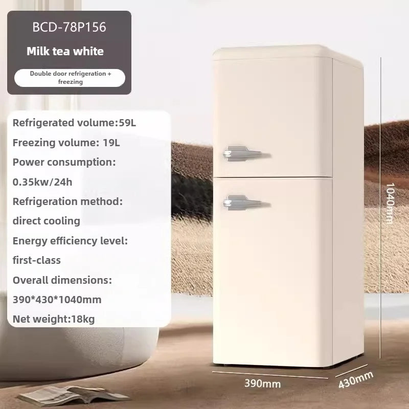 Double Door Refrigeration Freezing Mini Small Medium Silent Energy-saving Retro Refrigerators with Handle for Office Home Hotel