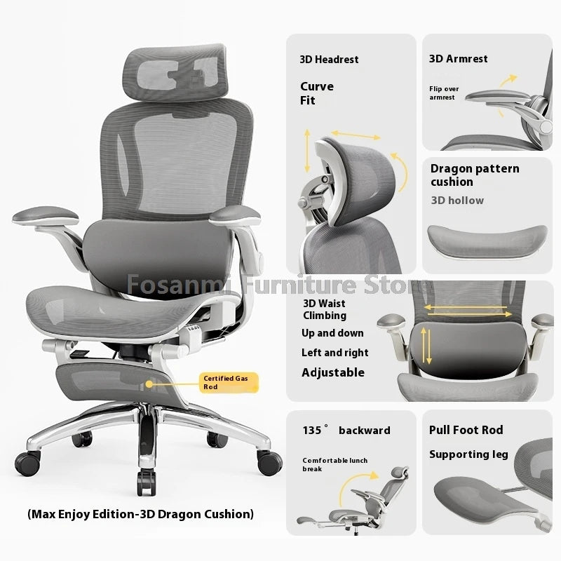 Home Office Adjustable Reclining Ergonomic Chair with Footrest Breathable Mesh Computer Gaming Swivel Chairs with Lumbar Support