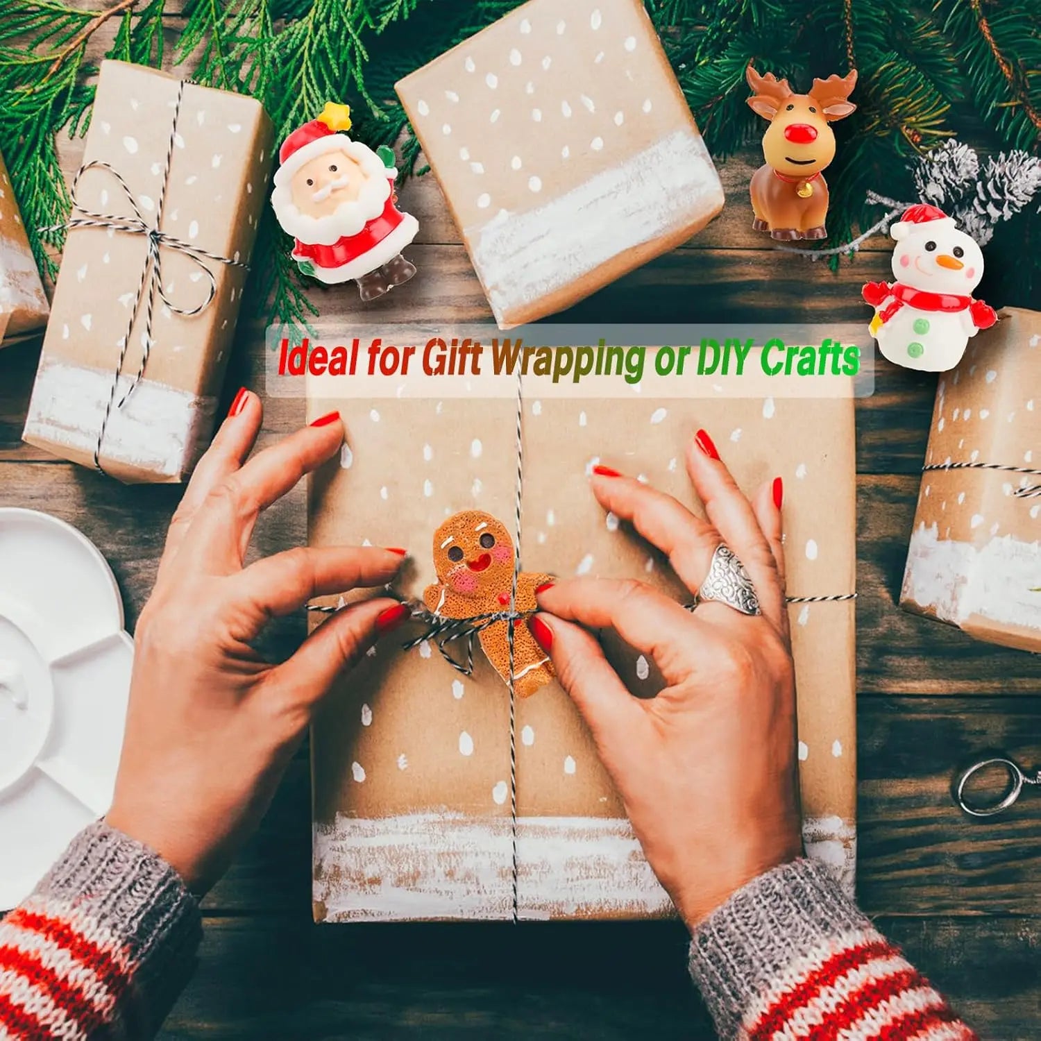 3D Christmas Figurines Set (6 Pcs) - Santa, Reindeer, Snowman Cake Toppers & Tree Decor, Resin Ornaments for Holiday Crafts