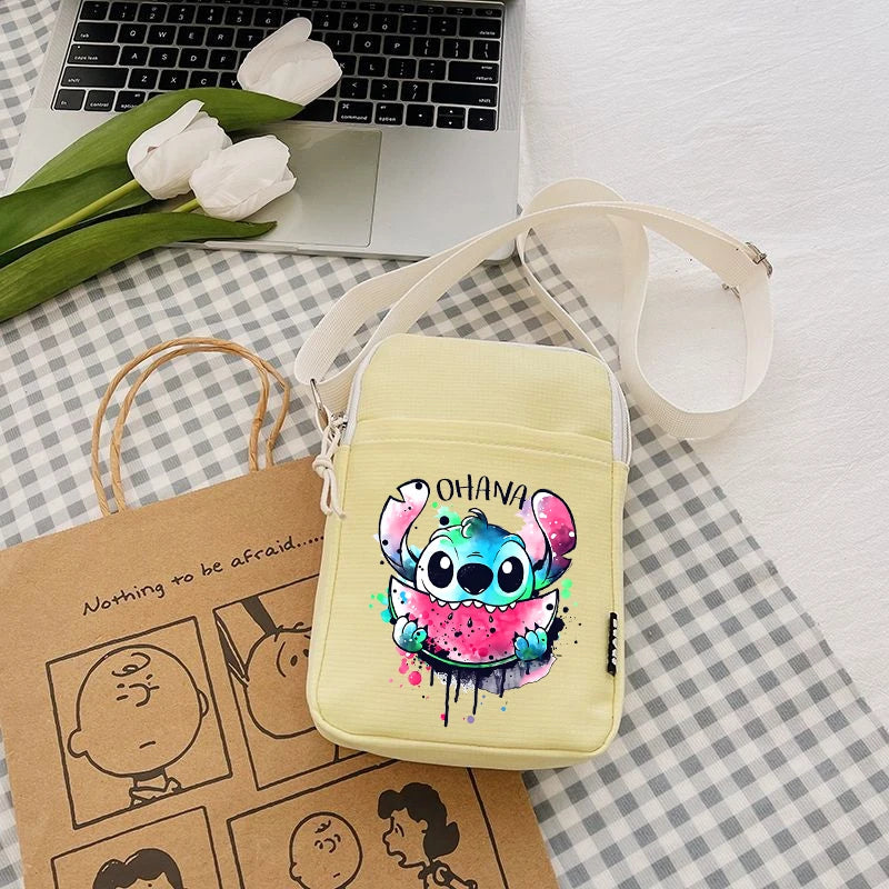 Disney Stitch Fashion Mobile Phone Bags Anime Women Messenger Bag Children Kawaii Coin Purse Girls Portable Crossbody Pouch Gift