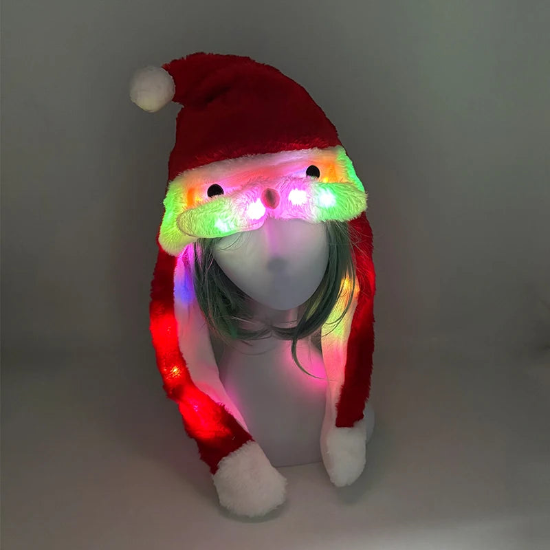 LED Santa Jumping moustache Hat Light Up Christmas Hat Glow Lighted Santa Hat with Colorful Led lights for Adult kids funny Gift