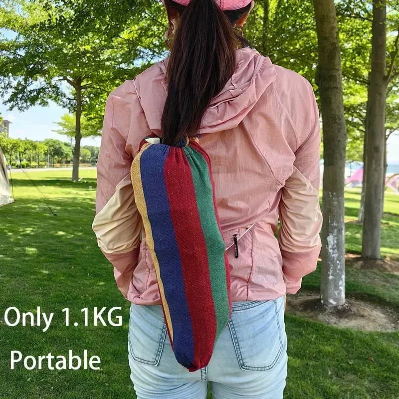 Outdoor Canvas Camping Hammock Anti Rollover Portable Thicken Fabric Single/Double Hammock with Carry Bag for Patio, Backyard