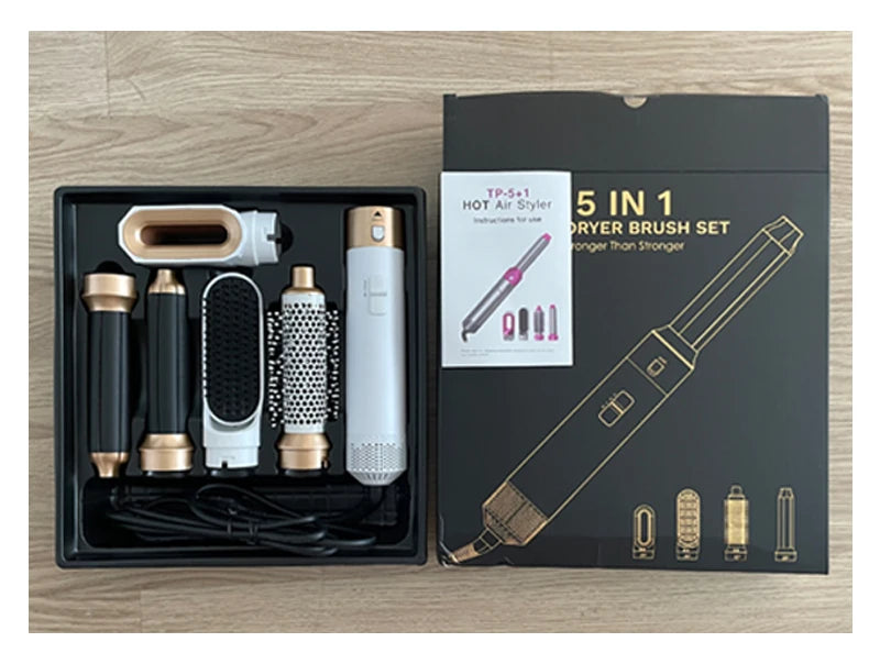 1000W Professional 5-in-1 Hair Dryer Set with Hot Comb Curling Iron Hair Straightener - Complete Styling Tool Kit for Household
