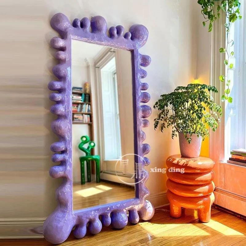 Nordic Full Length Mirror Purple Clothing Store Cute Luxury Art Mirror Bedroom Floor Hallway Espejos Decorativos Room Decoration