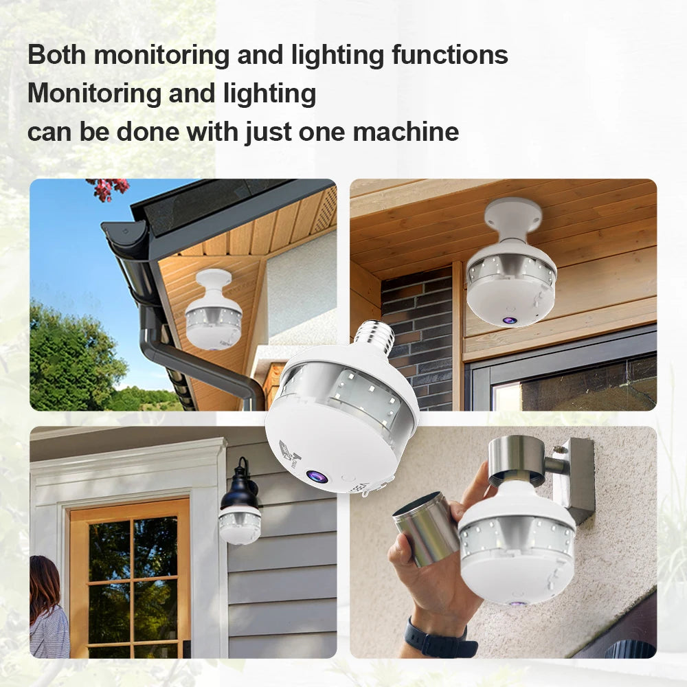 V380 PRO App 360 Panoramic View Bulb 3MP Camera Night Vision WiFi CCTV Fisheye Len Flood Light Camera