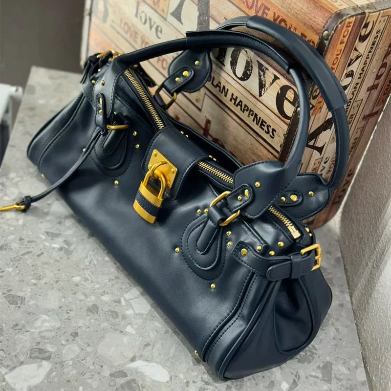 Vintage Lock Design Tote Bag Luxury Women's Handbag Underarm Bag Women's Large Boston Hobo Bag Fashion Texture Business Handbag