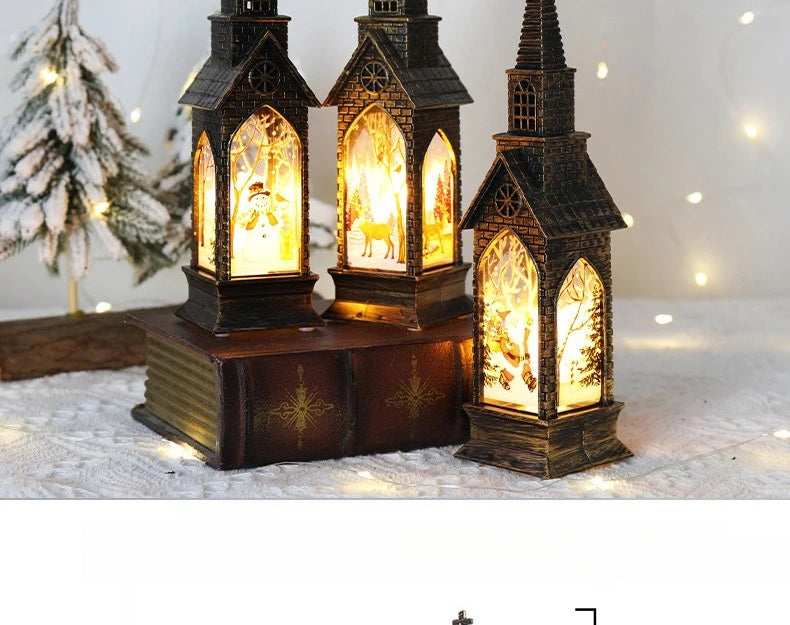 2025 Christmas LED Night Light Lantern Lamp Table Ornament Santa Claus Snowman Vintage Light Table for Home Xmas Navidad Gifts