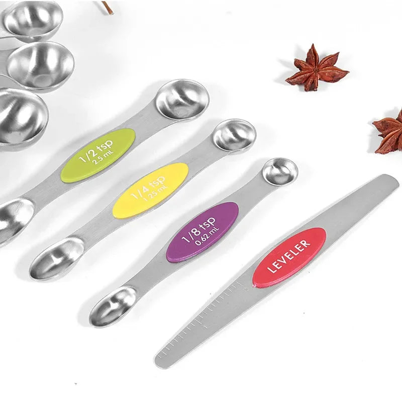 8 Pieces Magnetic Measuring Spoons Set Dual Sided Stainless Steel Kitchen Scale Tool Baking Stackable Measure Teaspoon