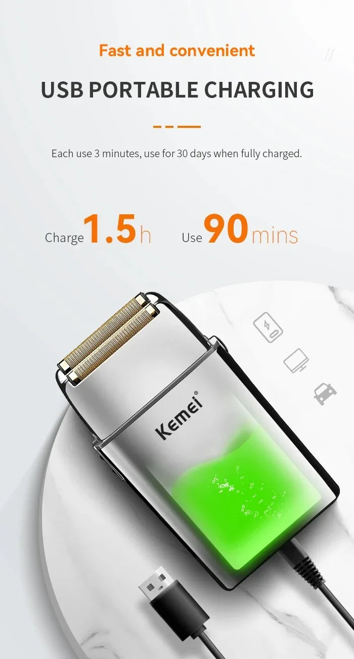 Kemei Tx5 Pro Metal Housing Barber Shop Hair Electric Shaver For Men Beard Bald Head Shaving Machine Rechargeable Electric Razor