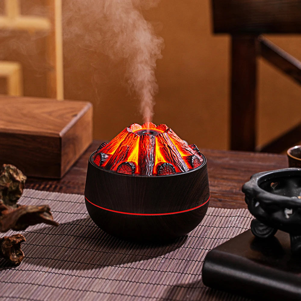 200ML Aroma Diffuser Mist Sprayer Air Humidifier Artificial Charcoal Fire Mini Diffuser with Night Light for Home