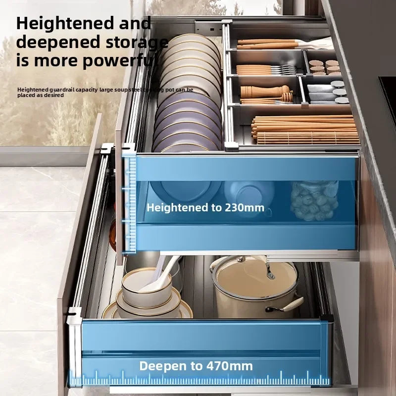 Kitchen Cabinets Dish Baskets Double Drawer Bowl Rack Seasoning Storage