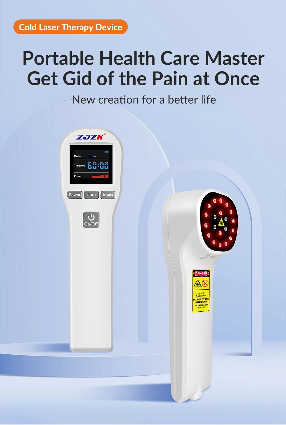 ZJZK Professional Therapeutic Cold Laser Physiotherapy Relax Treatment Massager Laser Therapy Device 808nm 650nm 880mW for Pain