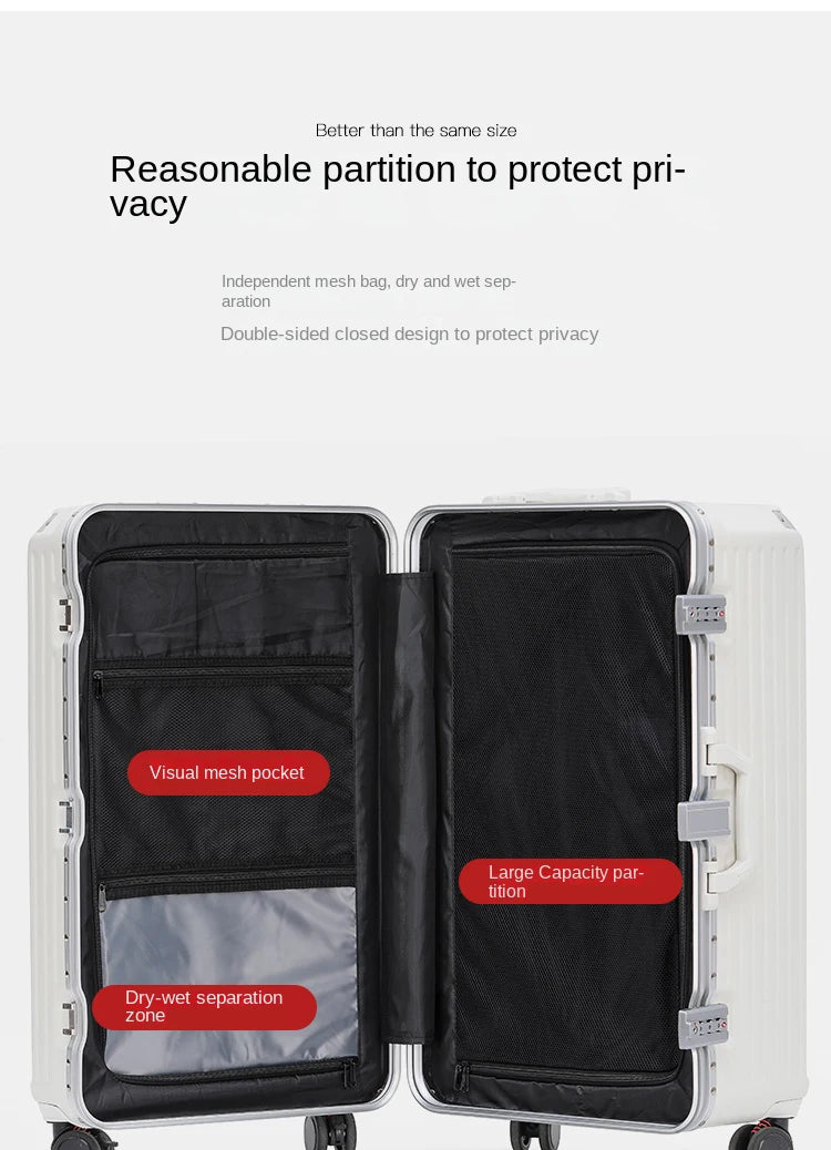 Large Capacity Travel Luggage Aluminum frame Suitcase Trolley Case 24/28/30 inch Travel Suitcase with Cup Holder Boarding Case