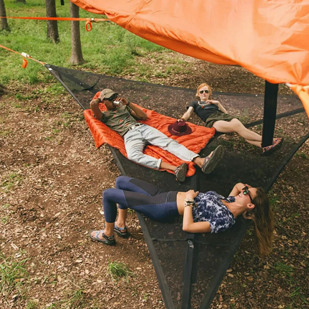 3-4 Person Anti-Rollover Hammock Swing Outdoor Camping Portable Triangle Hammock High Strength Canvas Hanging Bed for Hiking