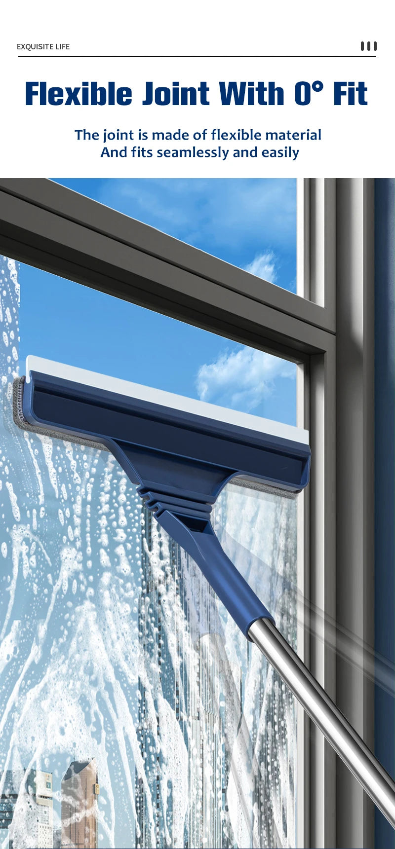 2 in 1 Window Mesh Screen Brush Window Cleaner Magic Broom Wiper Telescopic Long Handle Window Mop Squeegee Wiper Cleaning Tool